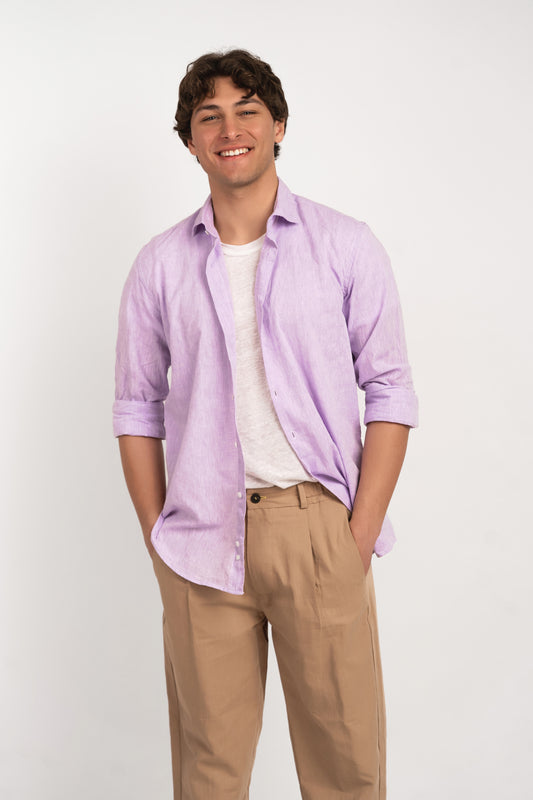 Parigi camicia lino collo francese - Camicia lilla