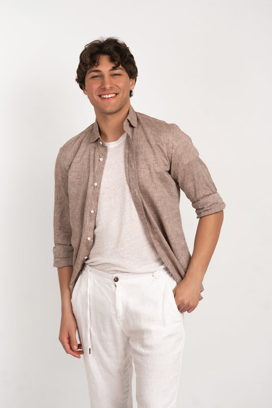 Parigi camicia lino collo francese - Camicia fango