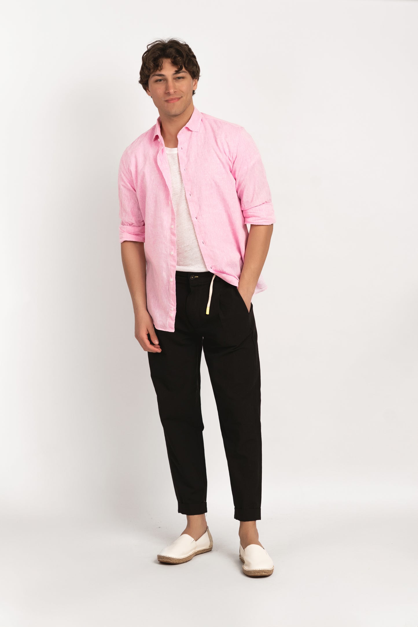 Parigi camicia lino collo francese - Camicia rosa