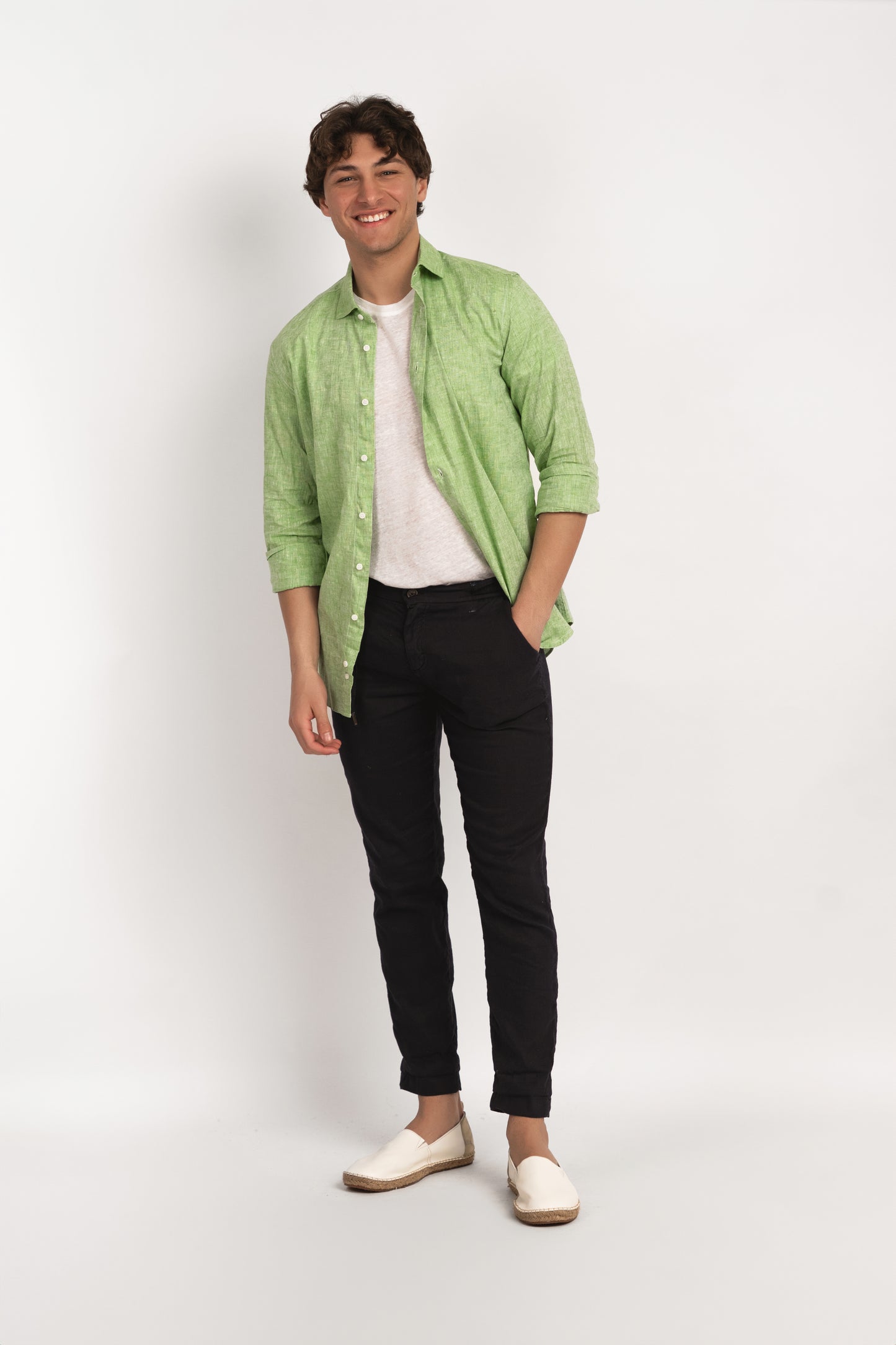 Parigi camicia lino collo francese - Camicia verde