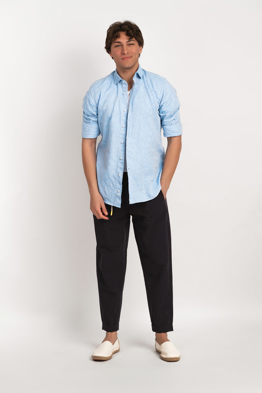 Parigi camicia lino collo francese - Camicia cielo