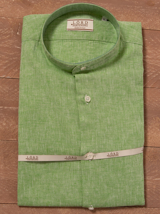Seul camicia lino collo coreano - Camicia coreana verde acido