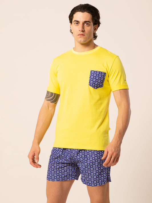 Tile - T-shirt gialla fantasia taschino maioliche