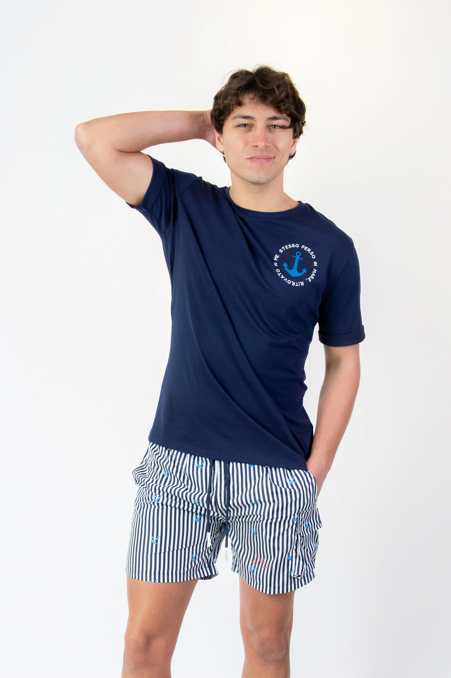 Anchors tripe- T-shirt blu fantasia ancora