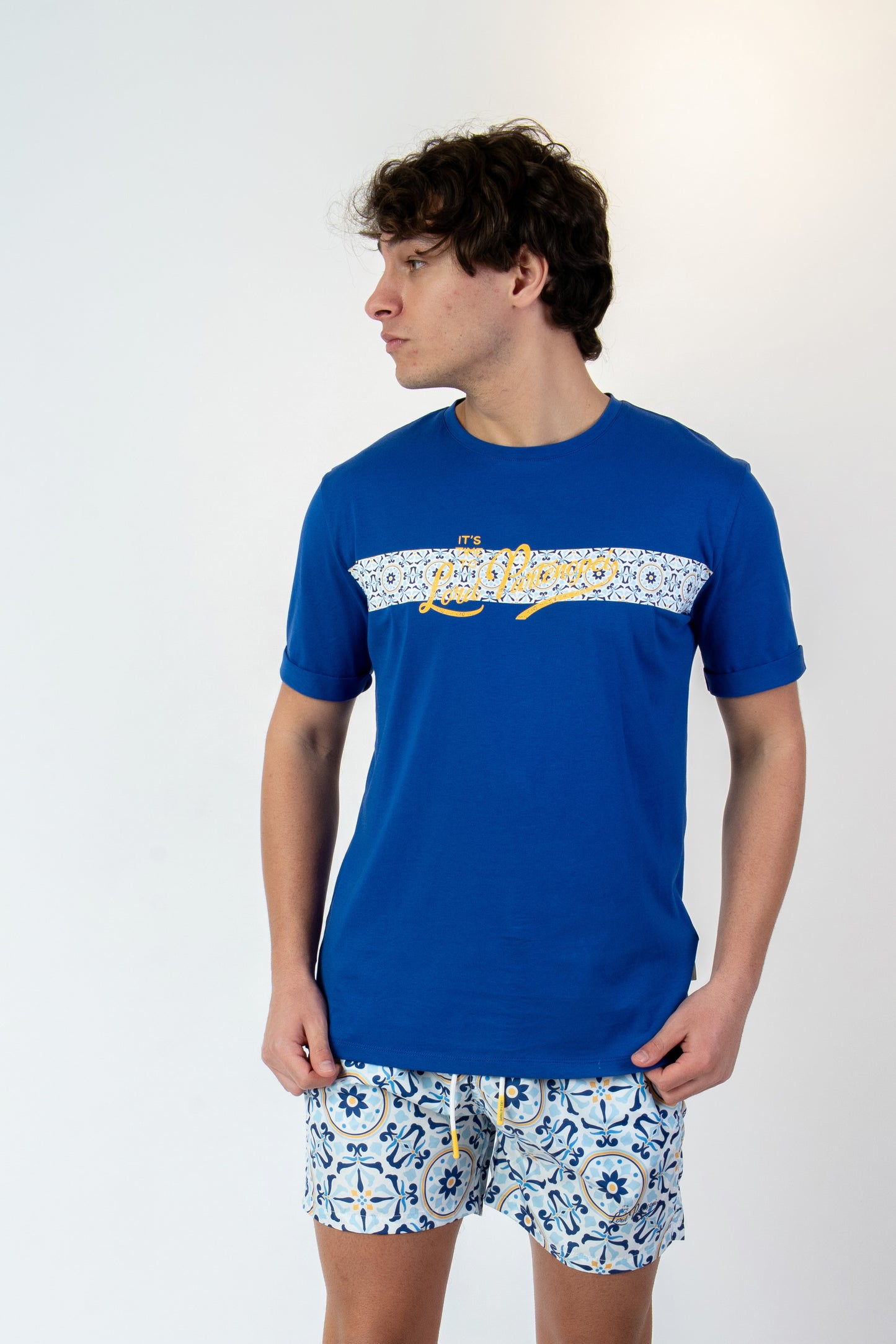 Lesina - T-shirt blu fantasia lesina