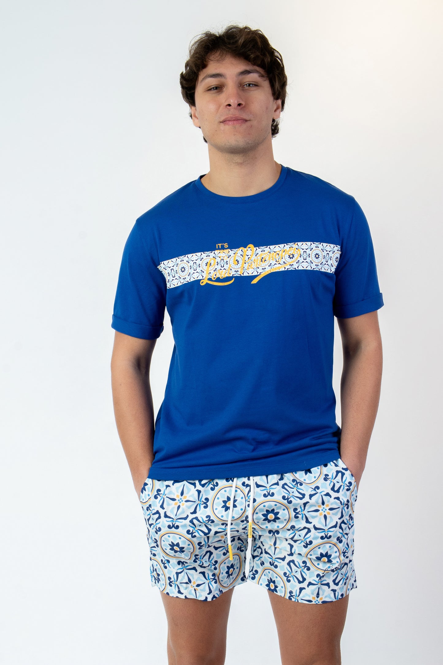 Lesina - T-shirt blu fantasia lesina