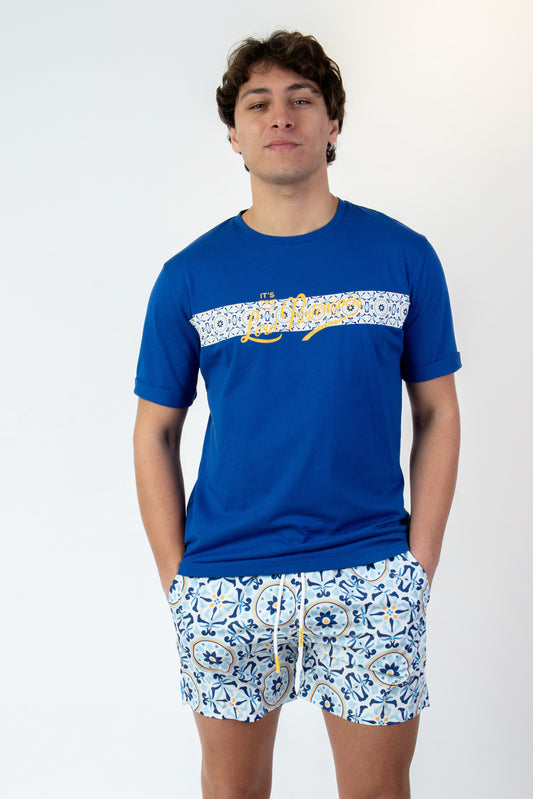 Lesina - T-shirt blu fantasia lesina