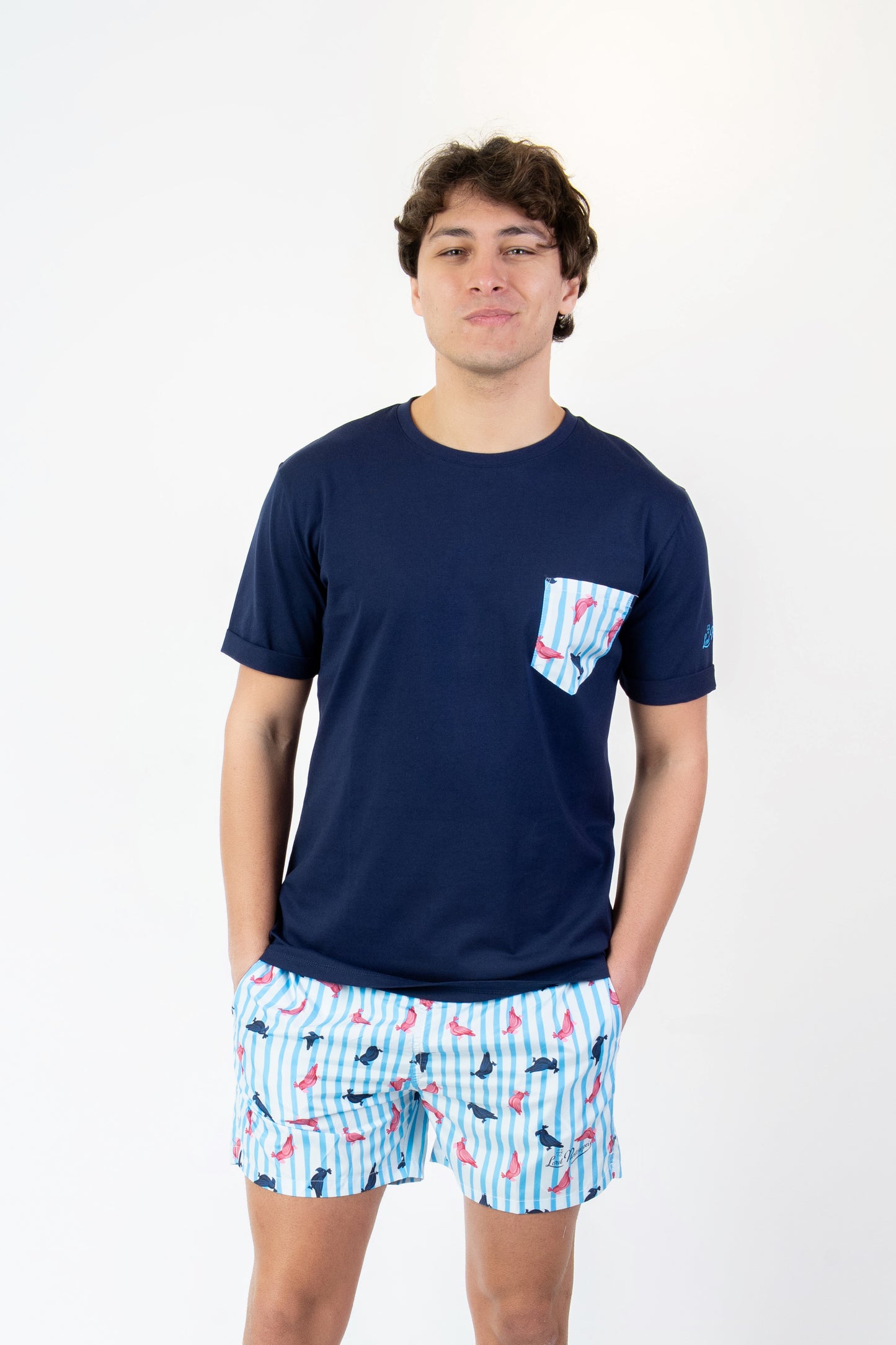 Pappagallo - T-shirt blu fantasia pappagallo