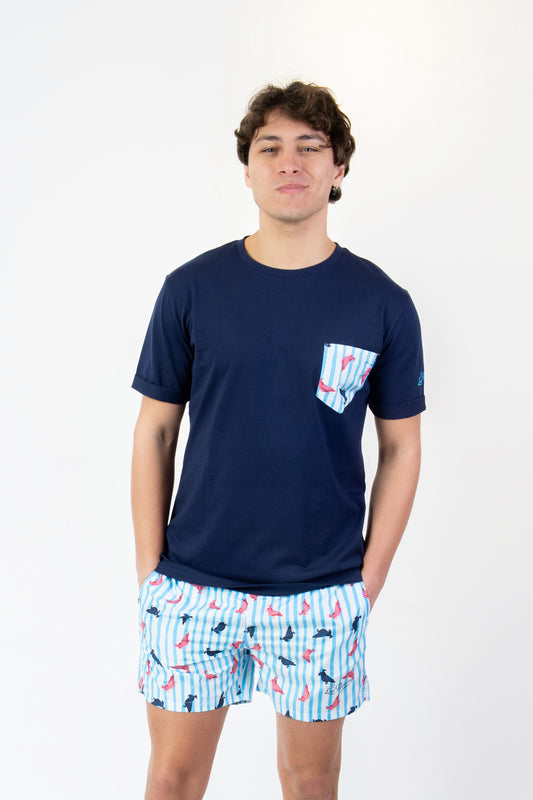 Pappagallo - T-shirt blu fantasia pappagallo