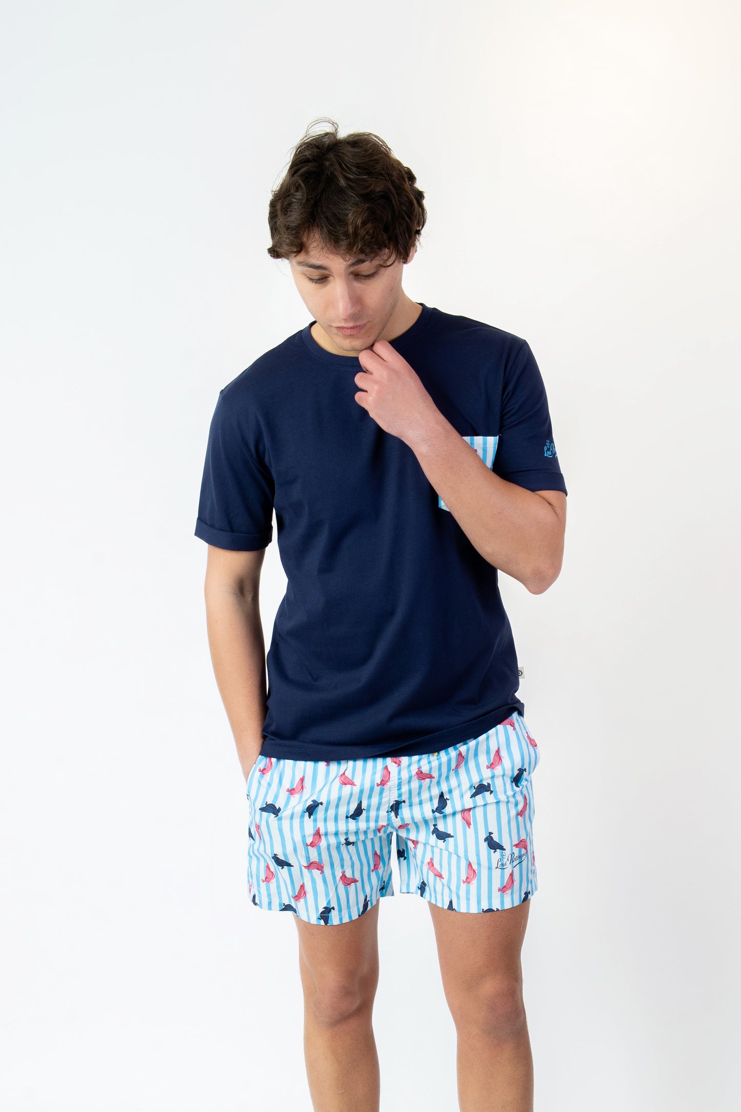 Pappagallo - T-shirt blu fantasia pappagallo
