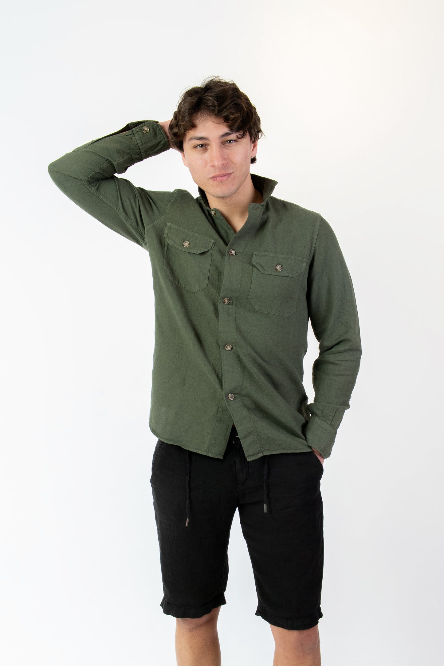 Zanzibar - Camicia lino verde militare