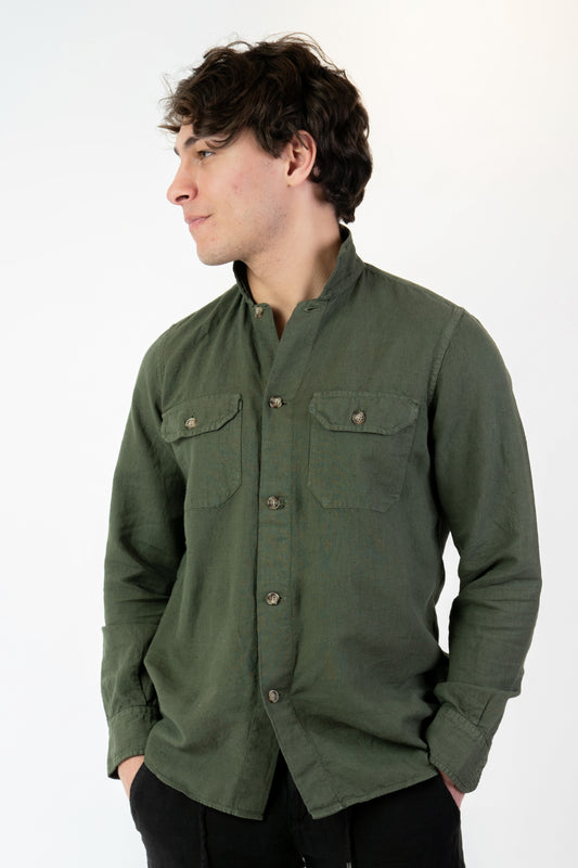 Zanzibar - Camicia lino verde militare