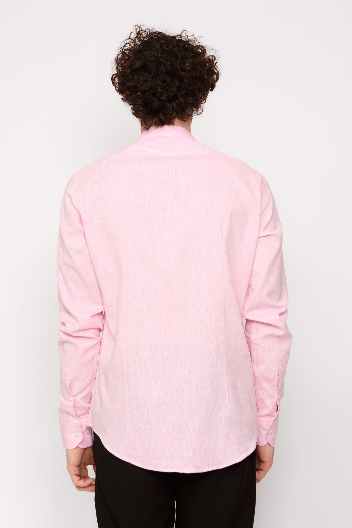 Camicia lino collo coreano - Camicia coreana rosa